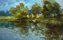 Gemälde, A quiet ferryman in the village, Suprunchuk Yuriy