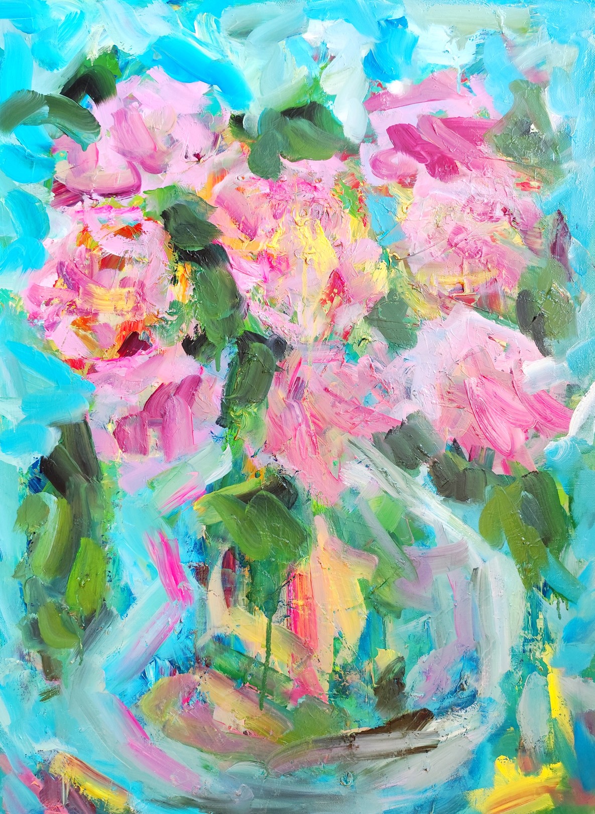 Natalya Mougenot, Vase with pink roses Natalya Mougenot, Vase with pink roses