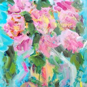 Gemälde, Vase with pink roses, Natalya Mougenot