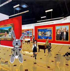 Gemälde, René, Salavador, Niki, Andy and the children meet Hopper, Warhol, Basquiat, Wood, Lichtenstein and Koons 29, Gully