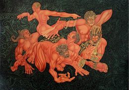 Peinture, Orange, wrestlers, Valery Tatar