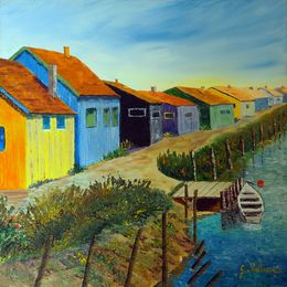 Painting, Cabanes bleue, Gyslaine Pachet-Micheneau