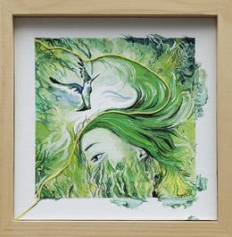 Gemälde, Le fil vert de l’éveil - Représentation onirique, symbolique du fil du temps, Sylvie Robert Alonso