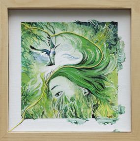 Gemälde, Le fil vert de l’éveil - Représentation onirique, symbolique du fil du temps, Sylvie Robert Alonso