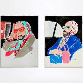 Gemälde, Fashion designer Marc Jacobs Pink and blue, Diptych, Manuel Santelices