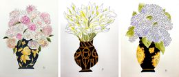 Zeichnungen, Orchids, Calla Lilly and Hydrangeas, Triptych, Manuel Santelices