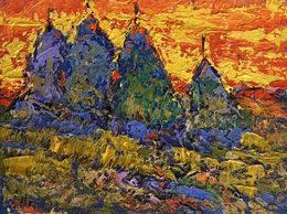 Gemälde, Crimson sunset in the field, Ivanyuk Oleksiy