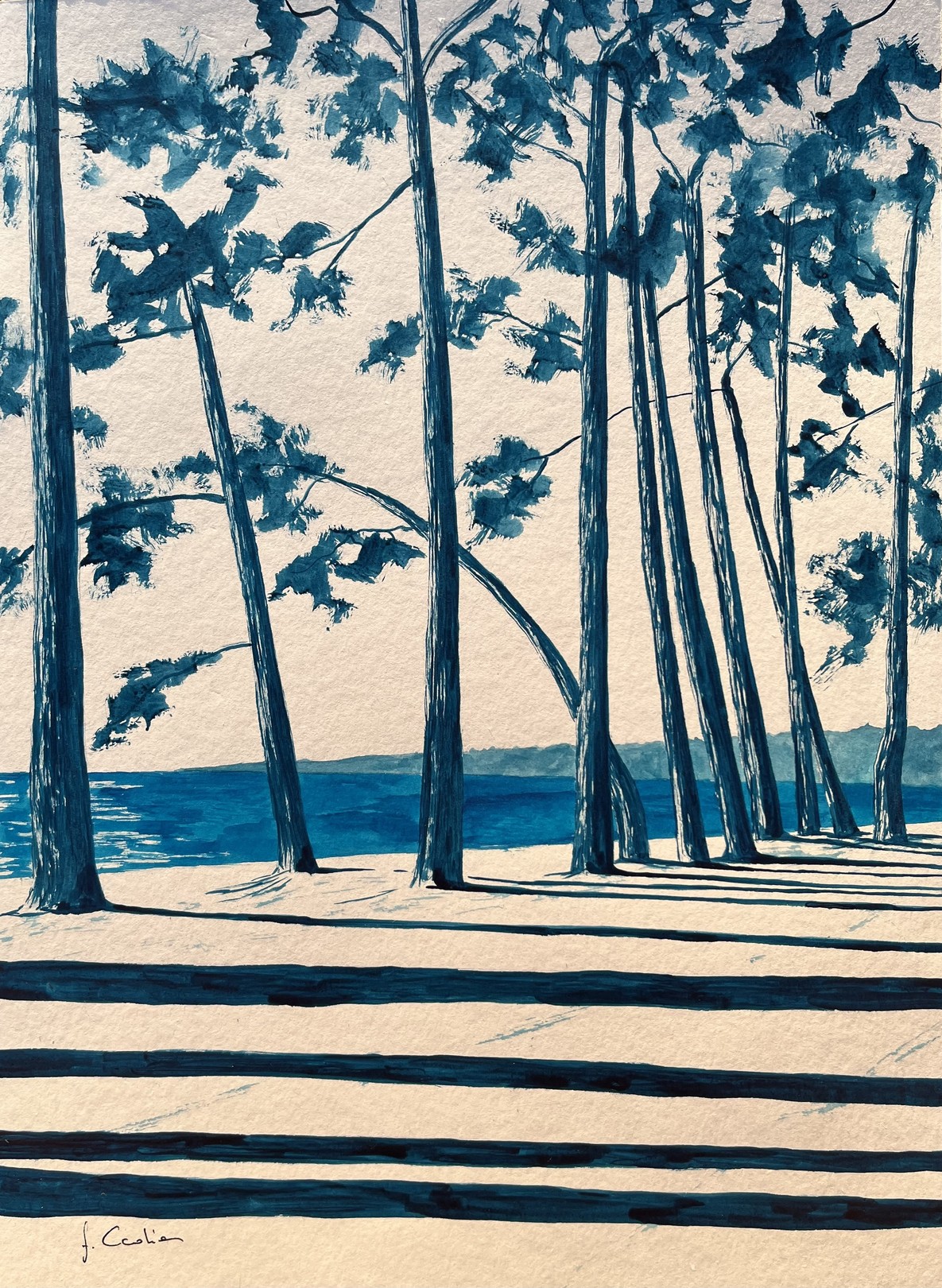 Frédéric Cadiou, Avenue du Cap Coz - Encre bleu de Chine Frédéric Cadiou, Avenue du Cap Coz - Encre bleu de Chine