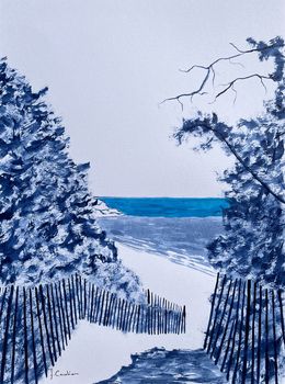 Gemälde, Plage du grand Sperone - Encre indigo, Frédéric Cadiou