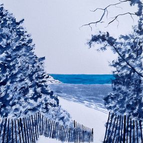 Gemälde, Plage du grand Sperone - Encre indigo, Frédéric Cadiou