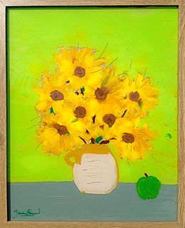 Gemälde, Tournesols et pomme verte, Damien Berrard