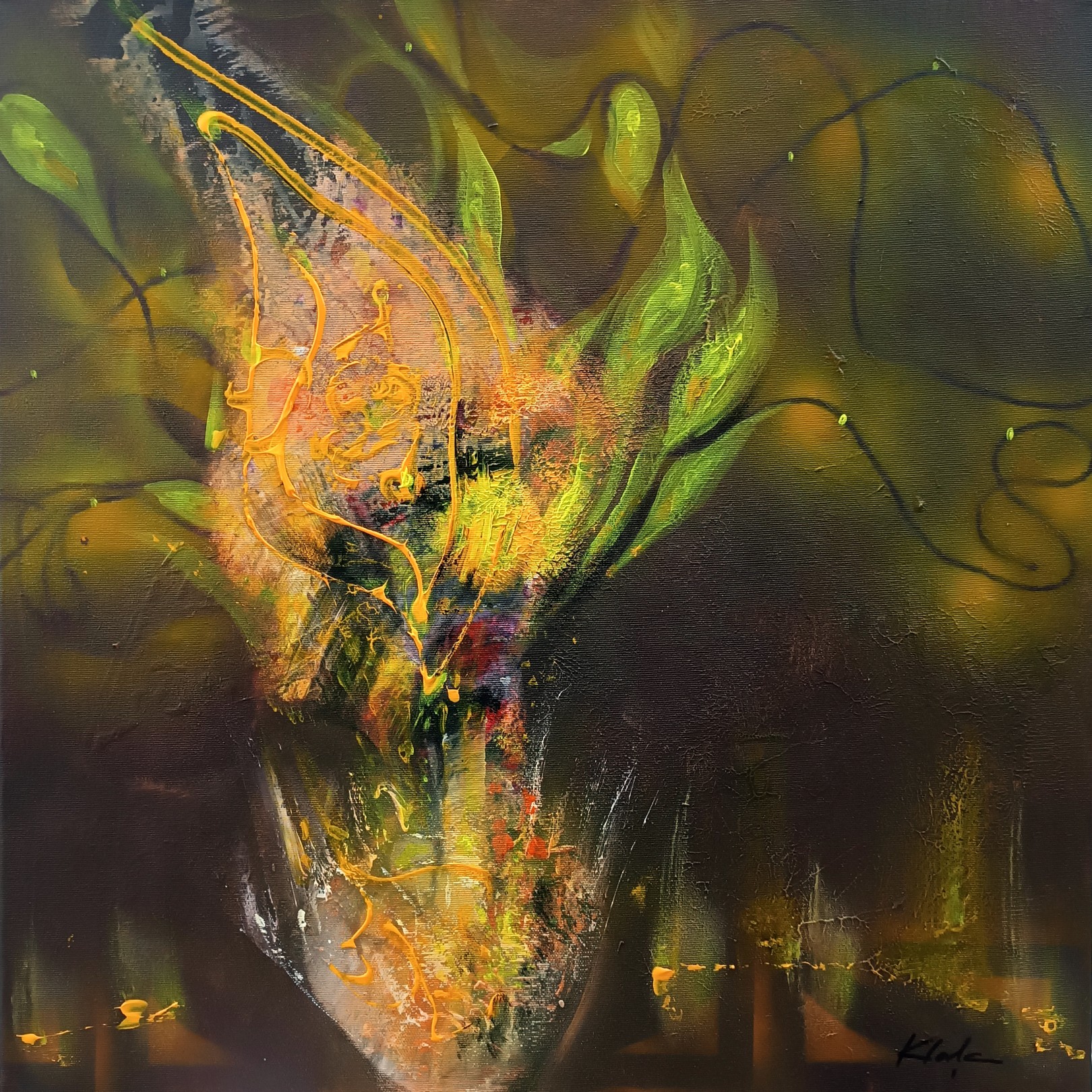 Ovidiu Kloska, Strange Vase with Yellow Light Flowers Ovidiu Kloska, Strange Vase with Yellow Light Flowers