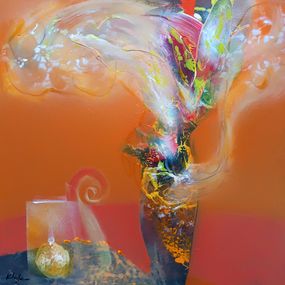 Peinture, Perennial Pot with Autumn Flowers and a Lemon, Ovidiu Kloska
