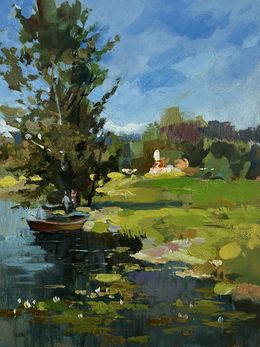 Gemälde, A boat by a lonely tree, Suprunchuk Yuriy
