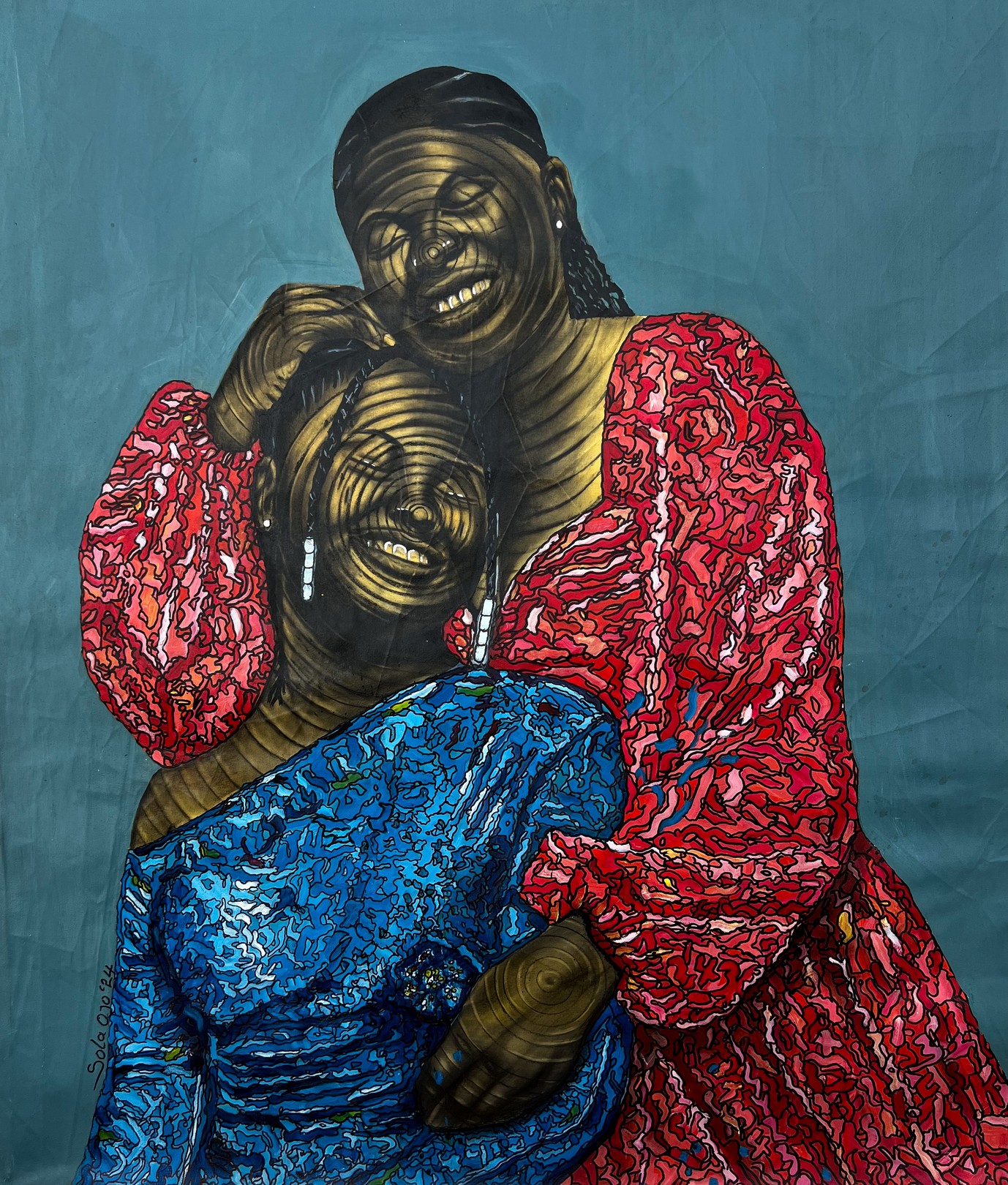Sola Ojo, Sisters in Harmony -21st Century Contemporary, Figurative Portrait, Africa Women Sola Ojo, Sisters in Harmony -21st Century Contemporary, Figurative Portrait, Africa Women