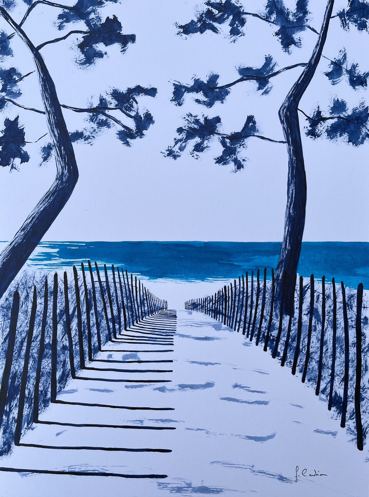 Frédéric Cadiou, Sainte-Marine - Encre bicolore Frédéric Cadiou, Sainte-Marine - Encre bicolore