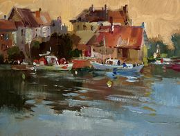 Gemälde, Sunset glow over the rooftops, Suprunchuk Yuriy