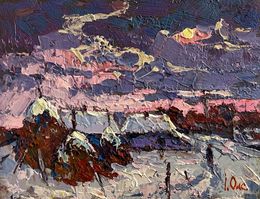 Gemälde, Pink winter evening, Oksana Ivanyuk