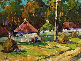 Gemälde, They are sitting on a bench in the village, Ivanyuk Oleksiy