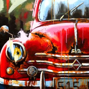 Gemälde, 4 CV Renault rouge, Sylvie Julkowski-Egard