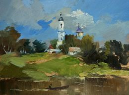 Painting, The village church is visible, Suprunchuk Yuriy