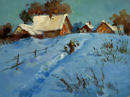 Gemälde, Snowy path in the village, Suprunchuk Yuriy