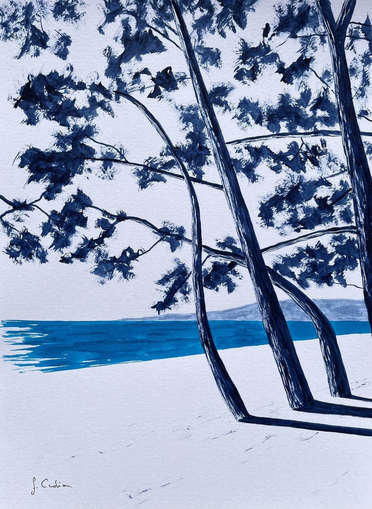 Frédéric Cadiou, Plage du Cap Coz - encre bicolore #1 Frédéric Cadiou, Plage du Cap Coz - encre bicolore #1