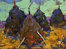 Gemälde, Haystacks on a golden field, Ivanyuk Oleksiy