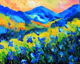 Peinture, Blue wild flowers 54, Pol Ledent