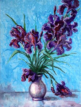 Gemälde, Irises on Blue, Rakhmet Redzhepov (Ramzi)