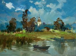 Gemälde, A lonely boat among the reeds, Suprunchuk Yuriy