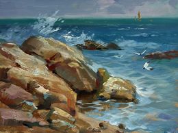 Gemälde, Sailboats on the sea horizon, Suprunchuk Yuriy