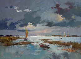 Gemälde, A quiet evening by the river, Suprunchuk Yuriy