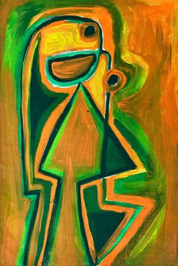 Peinture, Personaje naranja con verde, Enrique Pichardo