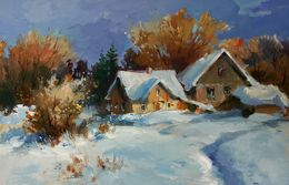 Gemälde, Houses under a blanket of snow, Suprunchuk Yuriy