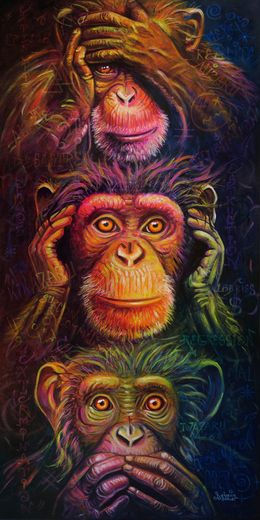 Painting, les 3 singes de la sagesse, Sylvaine Merlet