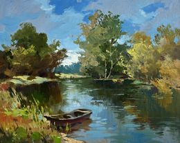 Gemälde, Boat in green reflections, Suprunchuk Yuriy