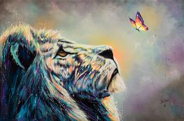 Painting, Lion with Butterfly, Hani Badawi Leo