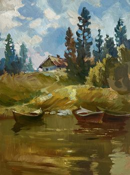 Gemälde, Silence in nature near the lake, Suprunchuk Yuriy