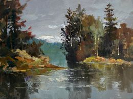 Painting, A river washes through the autumn forest, Suprunchuk Yuriy