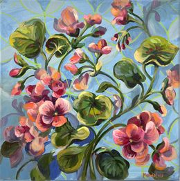 Painting, Geraniums Blooming. Floral Oil painting, Momalyu Liubov Kriuchkova