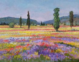 Gemälde, Flowery countryside - Tuscany painting landscape, Biagio Chiesi