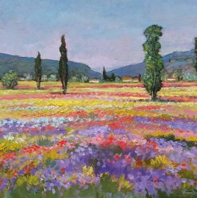 Gemälde, Flowery countryside - Tuscany painting landscape, Biagio Chiesi