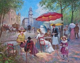 Painting, Afternoon in the city - France Paris painting, Domenico Ronca