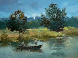 Gemälde, Two people are sailing on a boat, Suprunchuk Yuriy