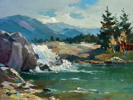Gemälde, There is a waterfall in the mountains, Suprunchuk Yuriy