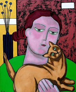 Gemälde, La femme au chat, Marie Fang
