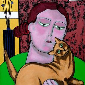 Painting, La femme au chat, Marie Fang