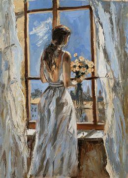 Peinture, Woman with flowers by the window, Schagen Vita