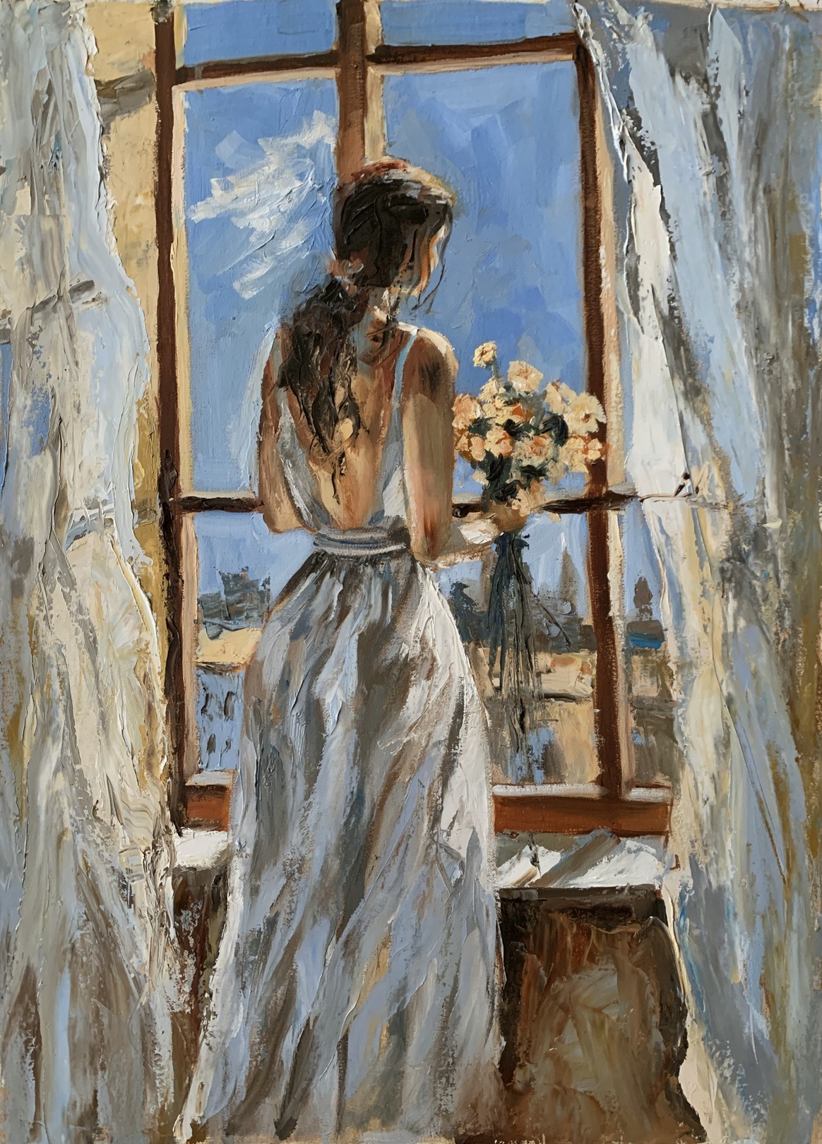 Schagen Vita, Woman with flowers by the window Schagen Vita, Woman with flowers by the window